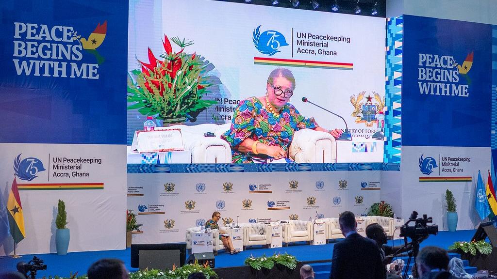 UN Under-Secretary-General for Management Strategy, Policy and Compliance Catherine Pollard moderates the second session entitled, “Conditions for Success” at the 2023 Ghana UN Peacekeeping Ministerial.