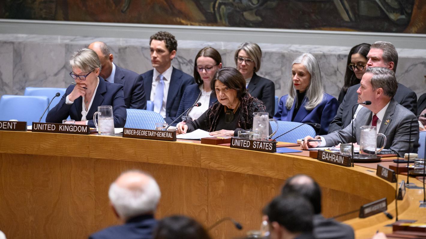 Under-Secretary-General for Political and Peacebuilding Affairs Rosemary DiCarlo briefs the Security Council. 