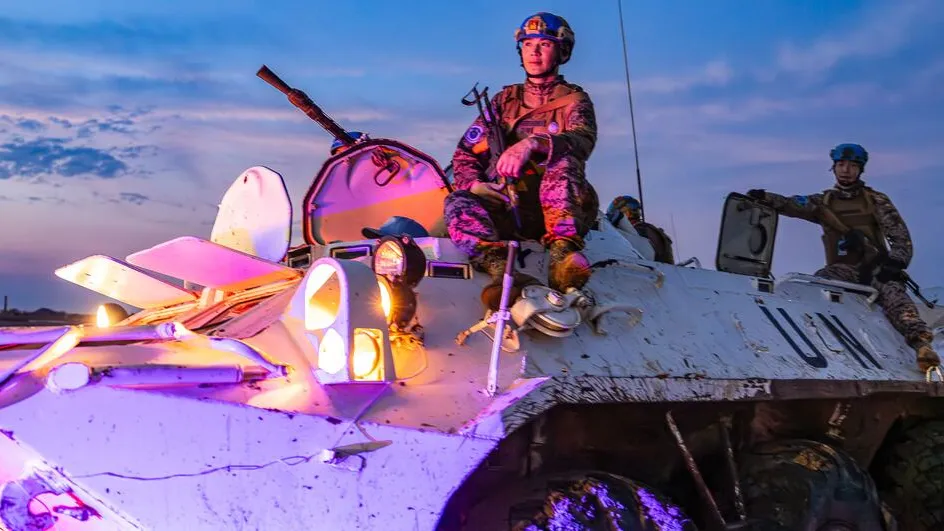 UN peacekeepers conduct a night patrol in Bentiu, South Sudan.