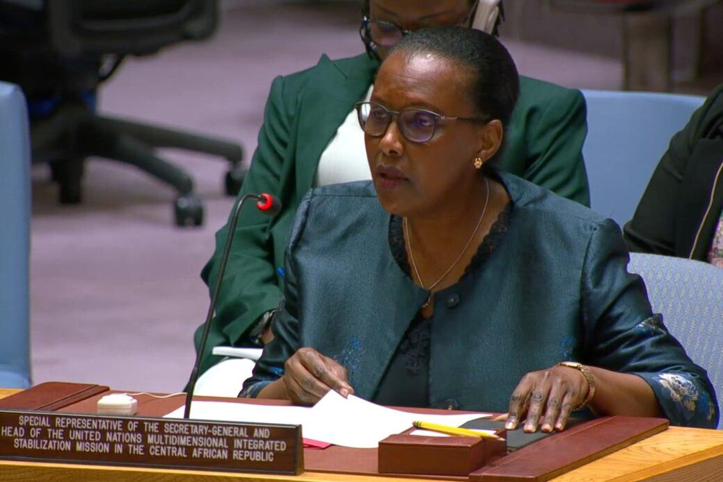 Valentine Rugwabiza s’adresse au Conseil de sécurité de l’ONU. 