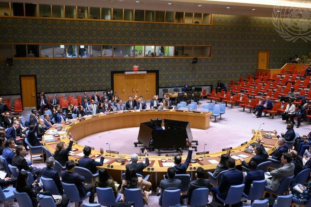 Une photographie de représentants assis au Conseil de sécurité de l'ONU à New York.