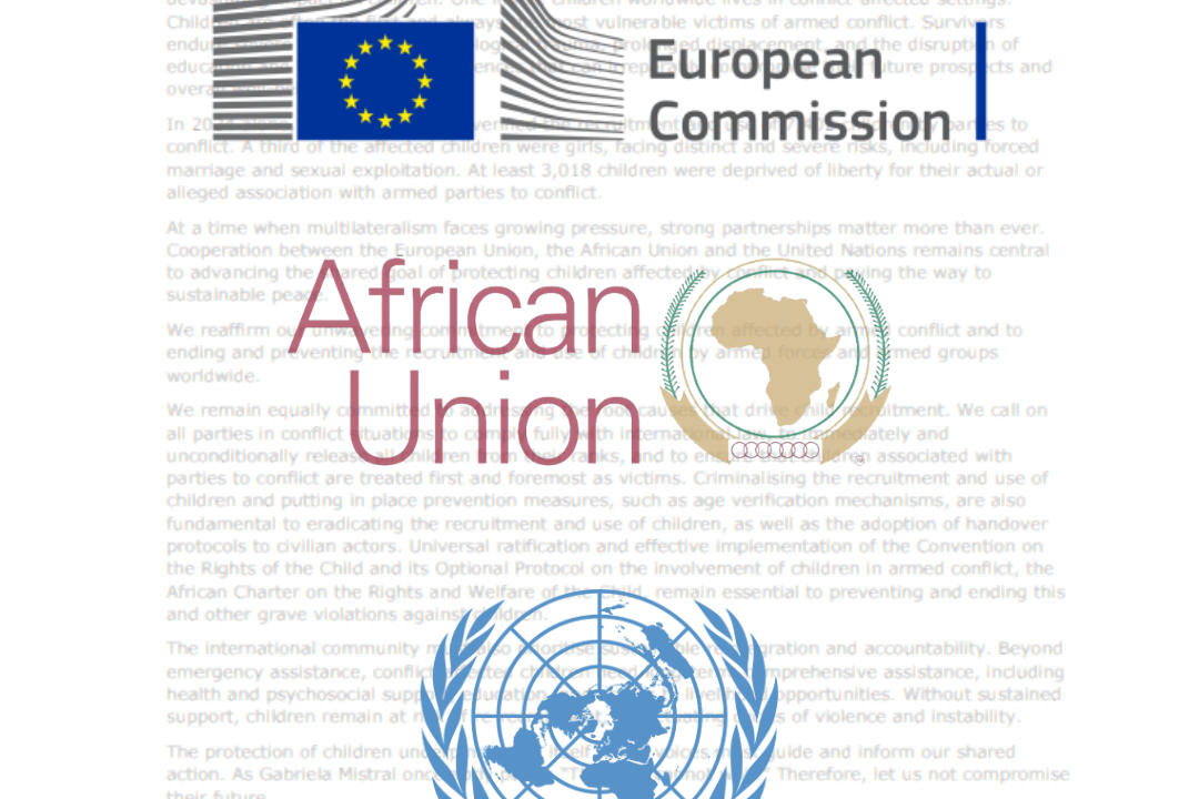 AU, EU and UN leaders reaffirmed their commitment to end the recruitment of children in armed conflict and support their reintegration.