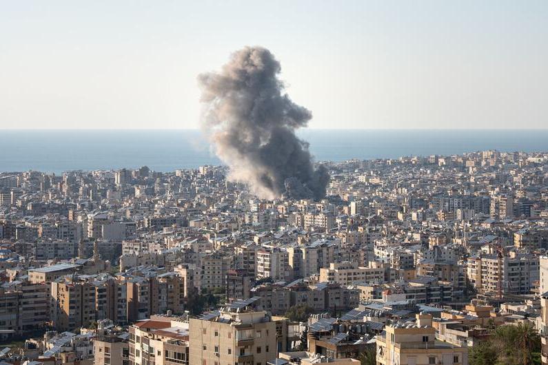 Smoke rises after an airstrike in Beirut, Lebanon.