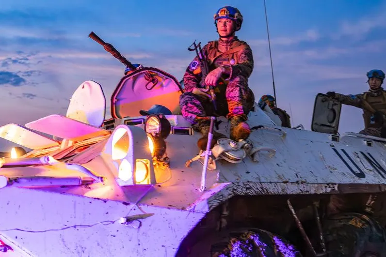 UN peacekeepers conduct a night patrol in Bentiu, South Sudan.