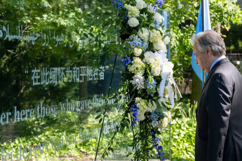 Secretary-General António Guterres attends the wreath-laying ceremony to Commemorate International Day of UN Peacekeepers 2021 (29 May). The theme for the day is "The road to a lasting peace: Leveraging the power of youth for peace and security".