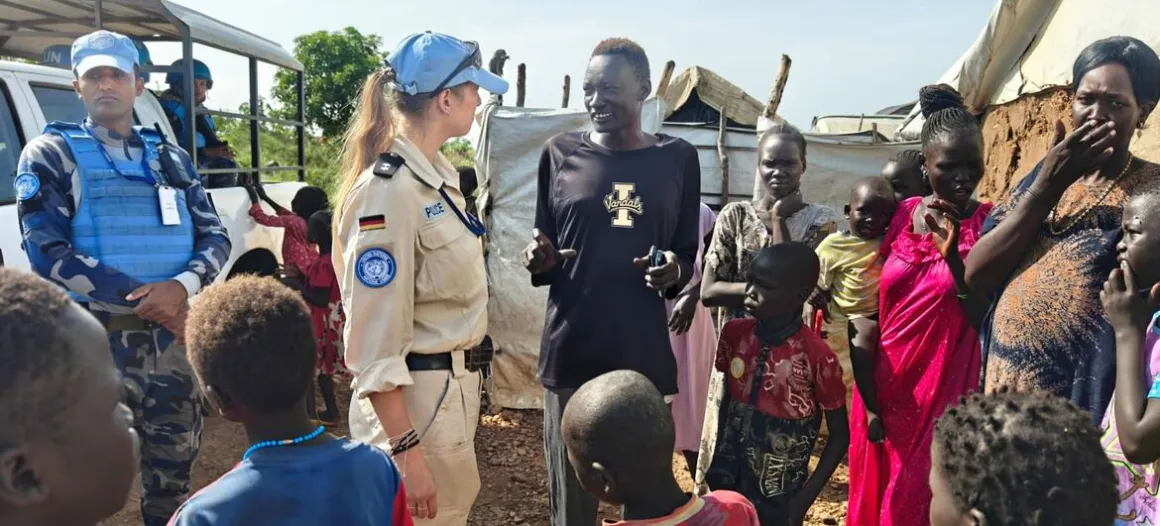 Inspector Stephanie Königs on patrol at an Internally Displaced Persons camp in South Sudan.