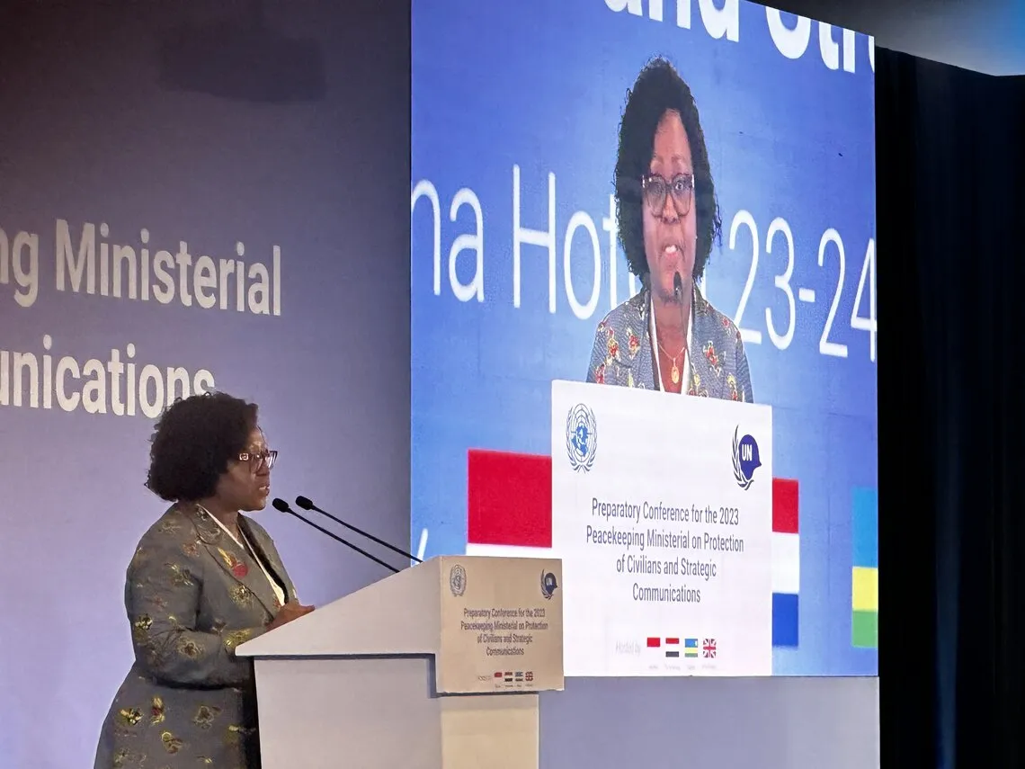 Assistant Secretary-General for Africa Martha Pobee addresses the audience at the UN Peacekeeping Ministerial preparatory conference in Kigali, Rwanda on 23 October 2023. UN Photo/ Francesca Mold